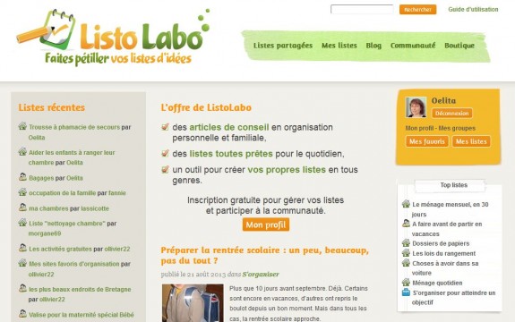 La page d'accueil de ListoLabo